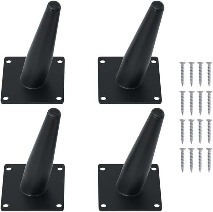 FIVEPEARS 4 PCS 5 Inch Heavy Duty Matte Black Metal Slant Angled Tapered Legs Set for Furniture, Mid Century Modern Style Feets for Coffee Table Couch Sofa Cabinet Chair Dresser Bed Desk Credenza