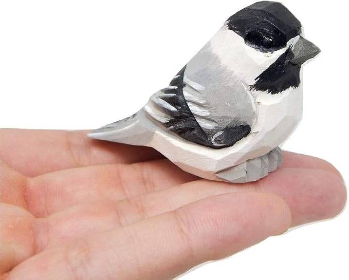 Selsela Hand-Carved Chickadee Figurine -Wooden Black-Capped Songbird Statue, Chick Tit Miniature Chestnut Carolina Handmade Songbird Art for Home Decor & Collectibles Nature-Inspired Gifts