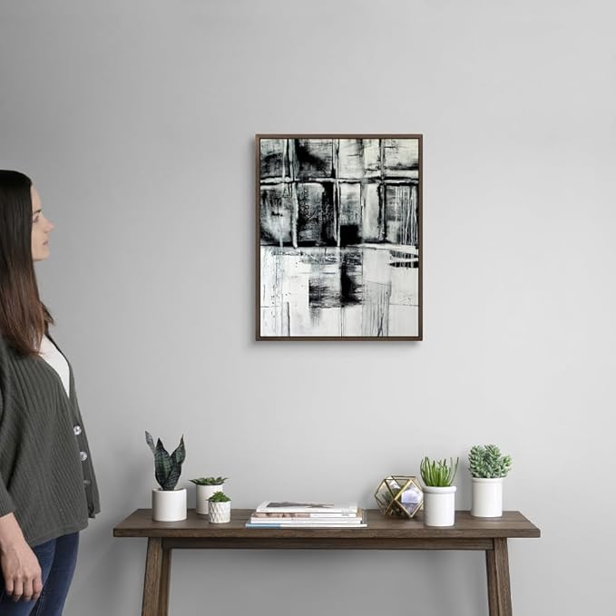 CANVAS ON DEMAND Looking Through Silver Float Framed Canvas Wall Art Print by Erin Ashley, Contemporary, Abstract, Modern, Home Decor, Black and White Artwork,16" x20in