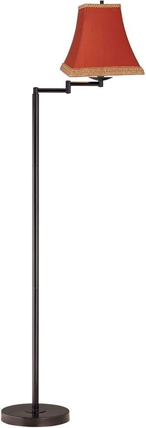360 Lighting Country Cottage Core Swing Arm Floor Lamp 60 1/2" Tall Dark Bronze Adjustable Orange Red Fabric Bell Shade with Gold Braid Trim for Living Room Reading House Bedroom Office