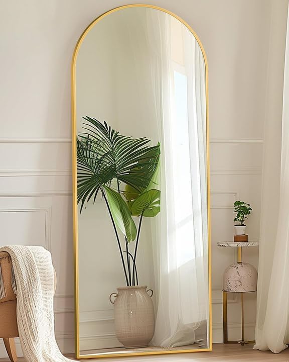 Antok Arched Full Length Mirror, 18"x58" Floor Mirror with Carved, Full Body Mirrors for HomeDecor, Standing/Halling Large Wall Mirror for Bedroom, Living Room, Cloakroom, Gold, Modern Style