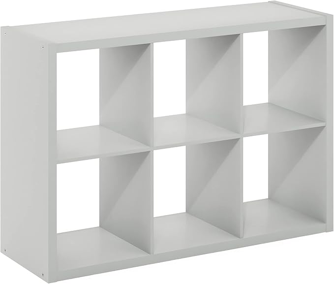 Furinno CUBICLE Book Shelf, 6-Cube Bookshelf, Extra Thick Frame Horizontally & Vertically Reversible Bookcase with Open Back, 14.6" x 44" x 30", for Living Room, Bedroom, Home Office, Light Grey