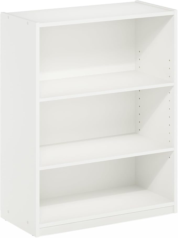 Furinno GEHRY Book Shelf, 3-Tier Small Bookshelf, Bookcase with Adjustable Shelves, 11.6 x 24.8 x 31.6, for Organization and Storage, for Living Room, Bedroom, Home Office, White