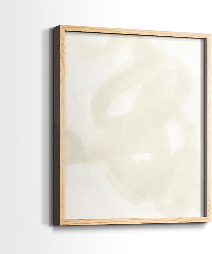 Renditions Gallery Set of 2 Peel & Stick Framed Prints, Abstract Wall Art, Beige and White Aesthetic Wall Decor, Re-Stickable - Ready to Hang - 16"x20" - NATURAL WOOD Frame LT588