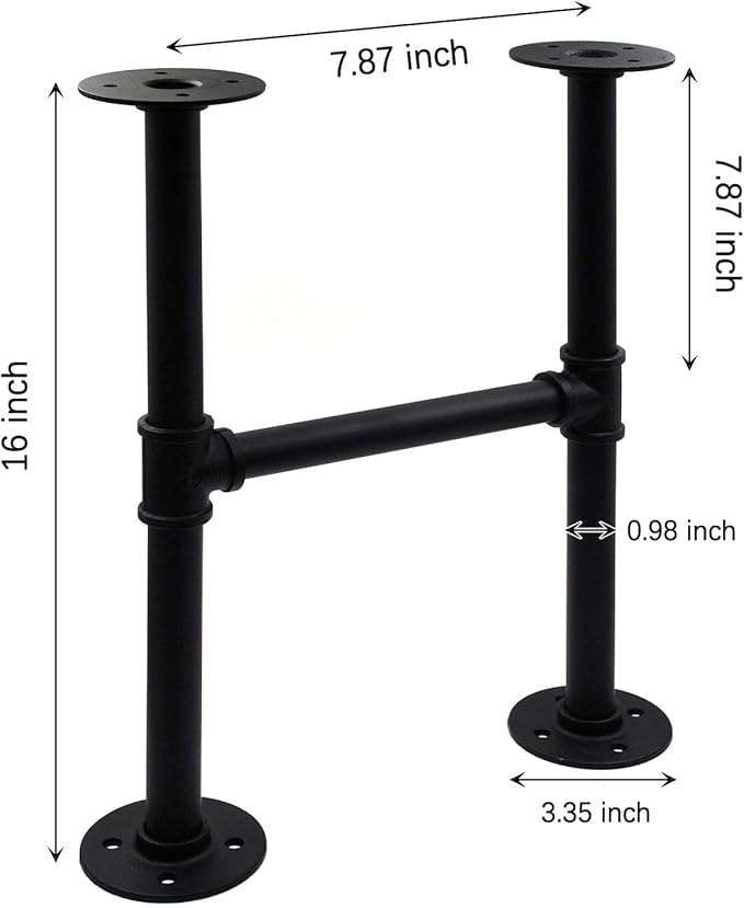 16 Inch Industrial Pipe Table Leg Set, Iron Base Legs for Coffee Tables, Desks, NightstandVintage, Dark Grey Black Rough Pipes, 2pcs