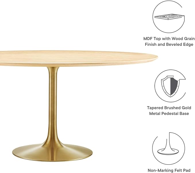 Modway Lippa Dining Table, 60", Gold Natural