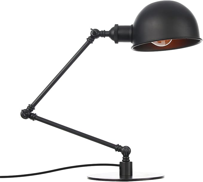 Makeup Vintage Desk Lamp, Adjustable Swing Arm Industrial Metal Task Table Lamp, Bedroom Bedside Night Light Retro Reading Lighting,Black