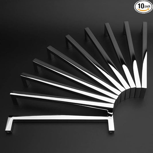 KOOFIZO Solid Square Bar Cabinet Handle - Chrome Furniture Pull, 6.3 Inch/160mm Screwhole Distance, 10-Pack for Kitchen Cupboard Door, Bedroom Dresser Drawer, Bathroom Wardrobe Hardware