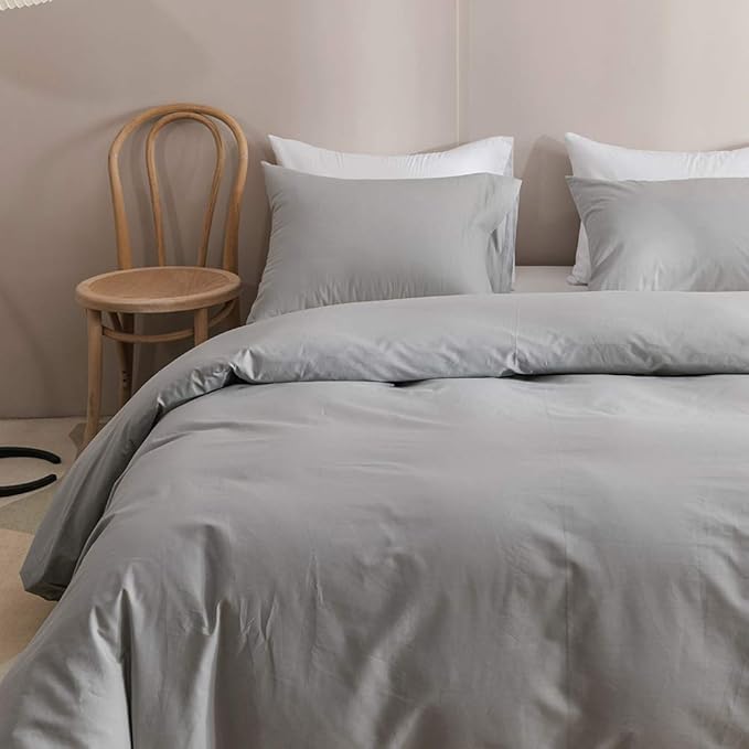 Pureant Silver Grey Comforter Set Queen Light Gray Bedding Comforter Sets Cotton for Women Men Solid Color Queen Comforter Soft Elegant Grey Queen Size Comforter Sets Breathable All Grey Blanket