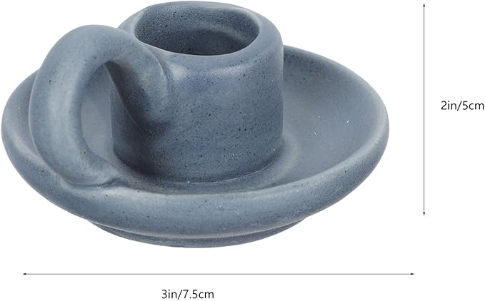 DOITOOL 2Pcs Ceramic Candle Holder Candlestick Holder with Handle, Taper Candle Stand Candlelight Stand Holder Decorative Candle Display Holder for Desktop Dining Room Home Decoration Display (Blue)