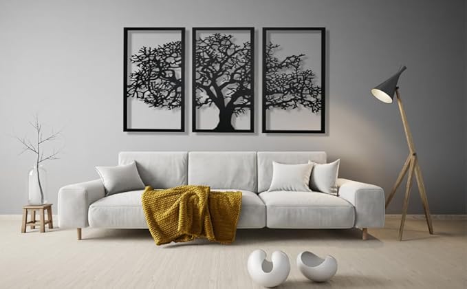 Vailla Tree of Life Wall Art 3pcs Family Tree Wall Decor 3D Wooden Wall Hanging Sculpture Modern Home Decoration 3 Panels Textured Sculptures for Living Room Bedroom Office Dinnig Room