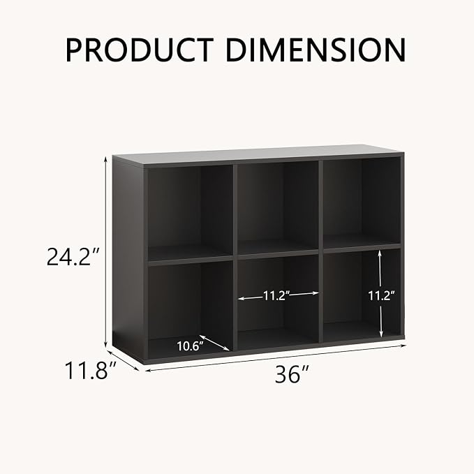 Wooden Cube Storage Organizer with Closed Back Panel,White Shelf Heavy Duty Cubby Storage Organizer with Compartments for Living,Display Shelf,Bookshelf (Black, 6-Cube)
