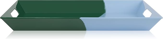 Melamine Serving Tray with Handles, Chip and Break-Resistant, Durable and Kid-Friendly Food Tray for Indoor and Outdoor, Dishwasher Safe(Green/Sky Blue)
