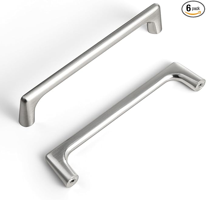 Goo-Ki Satin Nickel Cabinet Pulls with 5'' Hole Centers, Modern Style Zinc Alloy Cabinet Handles for Dresser,Wardrobe,Cupboard- 6 Pack