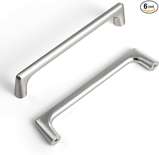 Goo-Ki Satin Nickel Cabinet Pulls with 5'' Hole Centers, Modern Style Zinc Alloy Cabinet Handles for Dresser,Wardrobe,Cupboard- 6 Pack