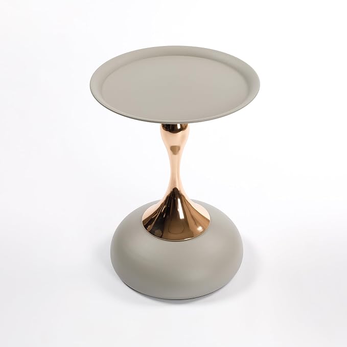 Mermaid Tail End Coffee Round Side Table, Modern Metal Pedestal, Minimalist Accent for Small Spaces, Drink Martini Decoration for Living Room (Matte Gray)