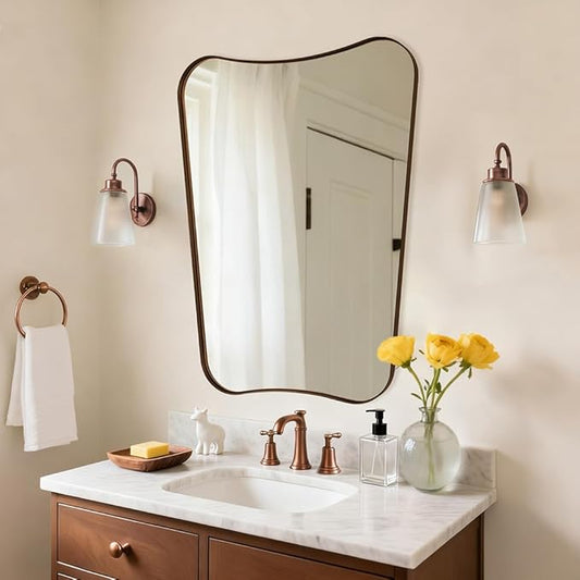 ANDY STAR Brushed Bronze Asymmetrical Mirror, 24"x32" Bathroom Mirror with Premium Stainless Steel Thin Frame, Antique Butterfly-Inspired Designer Mirror, Ideal for Bathroom, Powder Room, Entryway
