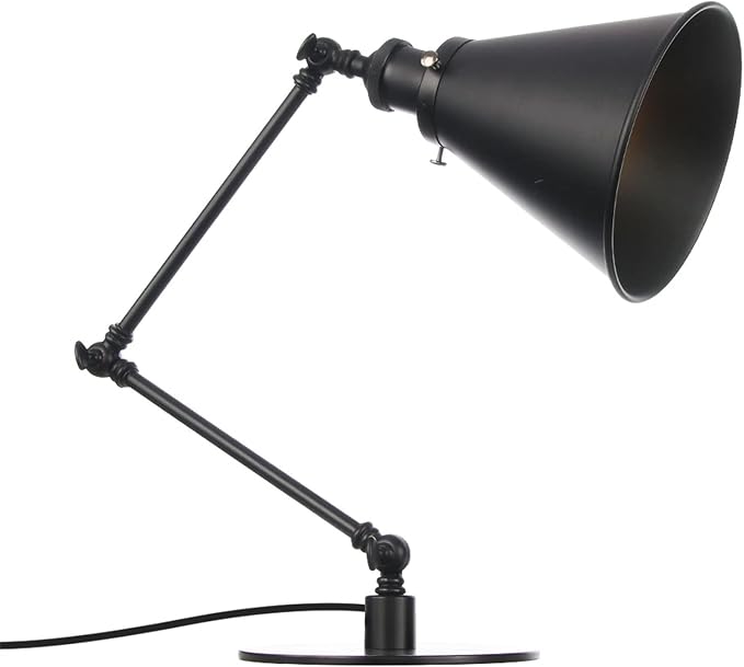 Makeup Vintage Desk Lamp, Industrial Metal Task Table Lamp with Adjustable Swing Arm, Bedroom Bedside Night Light Cafe Antique Reading Lighting,Black