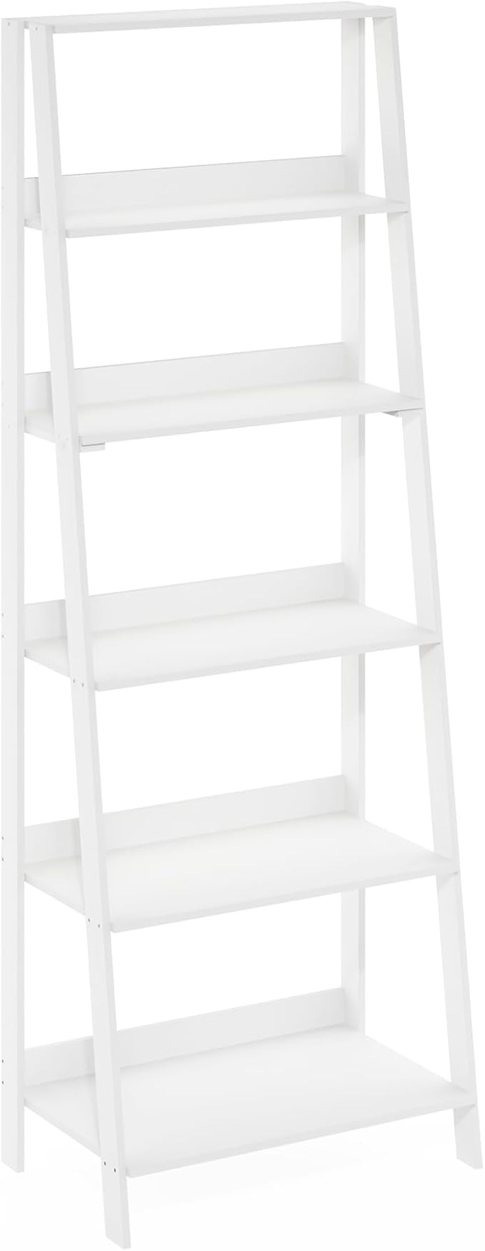 Furinno Ladder Book Shelf, 6-Tier Ladder Shelf, Open Design Bookshelf, Display Storage Bookcase, 14.8" x 23.6" x 66.2", Living Room, Home Office, White