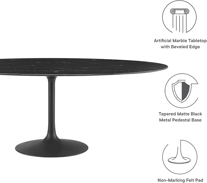 Modway Lippa Oval Artificial Marble 78" Dining Table