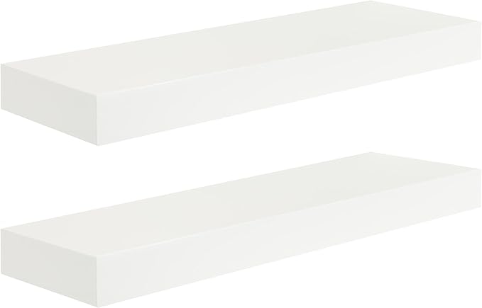 Kate and Laurel Havlock Modern Natural Floating Shelves, Set of 2, 24 x 8, White, Functional Bathroom and Kitchen Shelves for Storage and Display