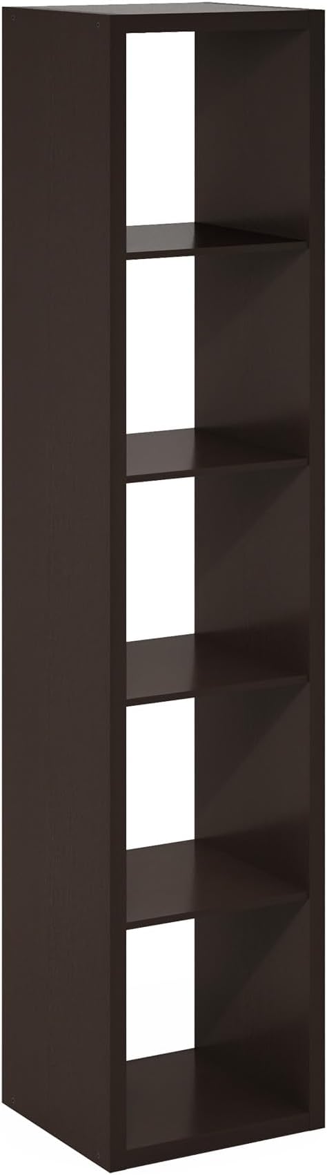 Furinno Cubicle Book Shelf, 5-Cube Bookshelf, Extra Thick Horizontally & Vertically Reversible Bookcase with Open Back, 14.6" x 16" x 72", for Living Room, Bedroom, Home Office, Black Dark Oak