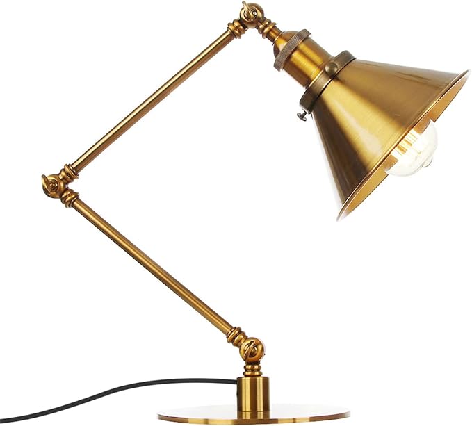 Makeup Vintage Desk Lamp, Industrial Metal Task Table Lamp with Adjustable Swing Arm, Bedroom Bedside Night Light Cafe Retro Reading Lighting,Gold