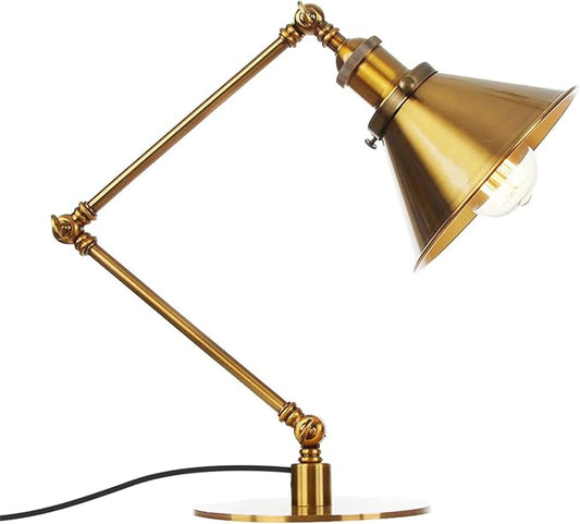 Makeup Vintage Desk Lamp, Industrial Metal Task Table Lamp with Adjustable Swing Arm, Bedroom Bedside Night Light Cafe Retro Reading Lighting,Gold