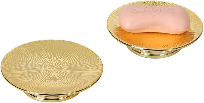 Ceramic Gold Candle Holders Set 2 Modern Pillar Candle Stand Candle plate Table Centerpiece Jewelry dish golden Tray riser display stand for Home,Dinning,Party,Wedding,Birthday,Anniversary Decorations