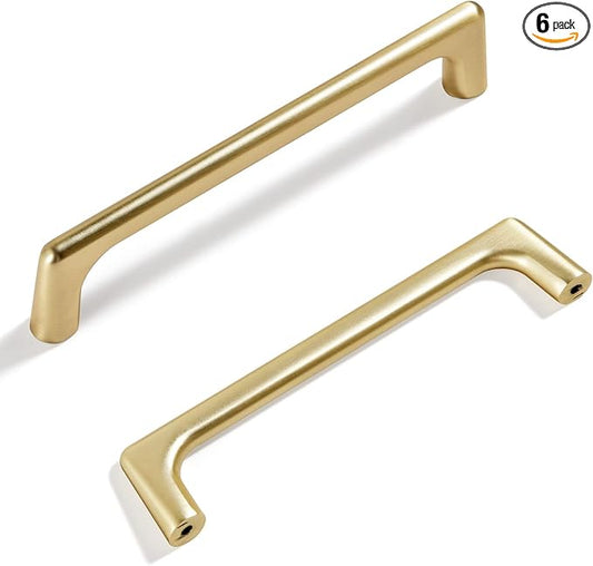 Goo-Ki Light Brass Cabinet Pulls with 3.8'' Hole Centers, Modern Style Zinc Alloy Cabinet Handles for Dresser,Wardrobe,Cupboard- 6 Pack