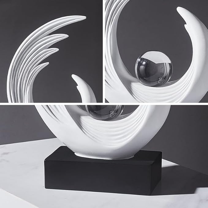 Modern Abstract Art Sculptures, Gold Entryway Table Accents, Black Shelf Decor Accents, Abstract Art Resin Sculpture for Dining Room, Office & Coffee Table – Centerpiece Fireplace Decor (White)