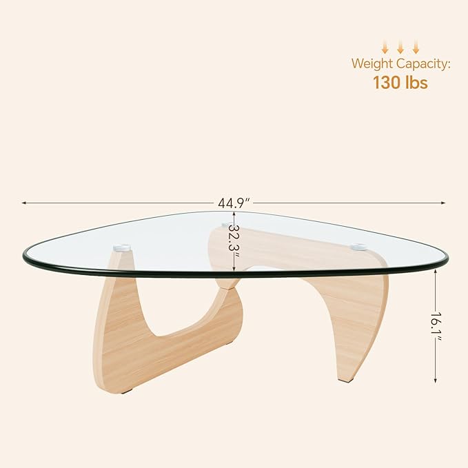 Coffee Tables Glass Small Farmhouse Coffee Table Mid-Century Modern Wood Center Table for Living Room, Original Transparent, 45 Inch