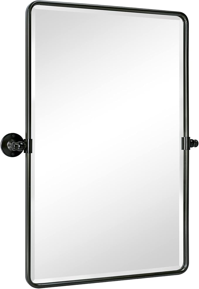 Farmhouse Pivot Rectangle Bathroom Mirror Oil Rubbed Bronze Metal Framed Tilting Beveled Vanity Mirrors for Wall, Overall 23.91 x 30 inches (Mirrror 20 x 30 inches)