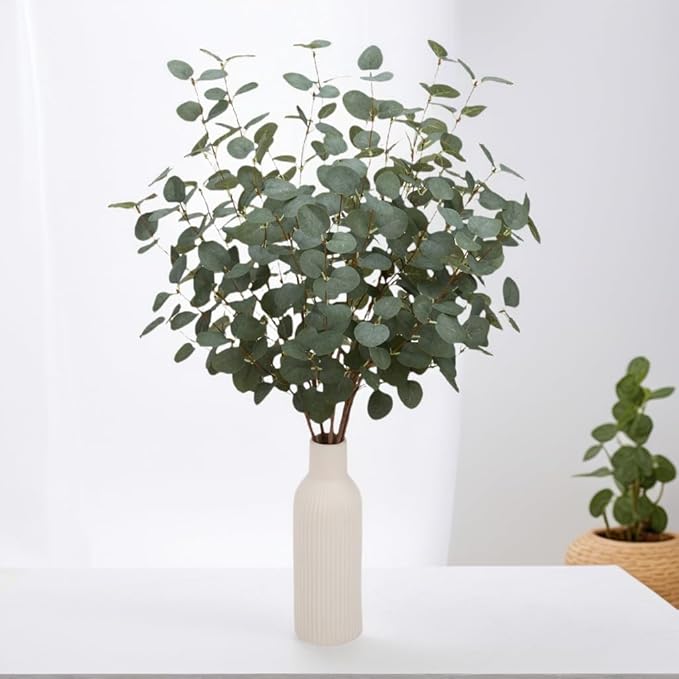 12 Pcs 27" Eucalyptus Stems Greenery Stems Eucalyptus Leaf Spray in Green Silk Plastic Plants Floral Artificial Plants for Home Party Wedding Decoration(Dark Green)
