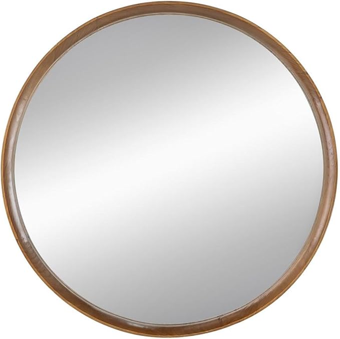 HomeRoots 32" Brown Round Framed Accent Mirror