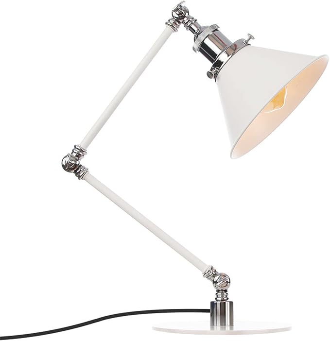 Makeup Vintage Desk Lamp, Industrial Metal Task Table Lamp with Adjustable Swing Arm, Bedroom Bedside Night Light Cafe Retro Reading Lighting,White