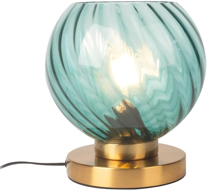 Mid Century Table Lamp, Globe Desk Lamp with Blue Handblown Glass Shade, Gold Metal Nightstand Night Light for Room Home Office Desk Dorm Studyroom (Blue)
