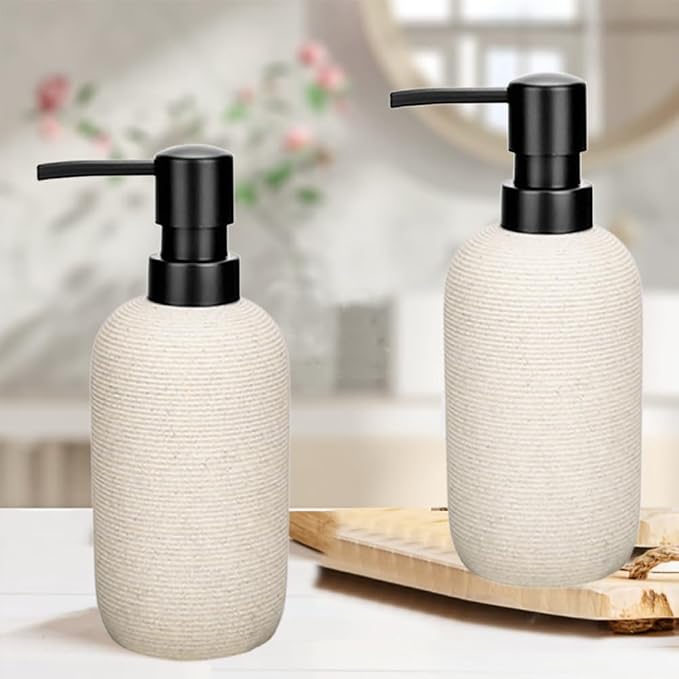 1pcs Hand Soap Dispenser Set, Sandstone Textured Resin Liquid Soap Dispenser for Bathroom Countertop, Heavy & Sturdy Dish Wash Soap Dispenser for Kitchen, Matte Beige