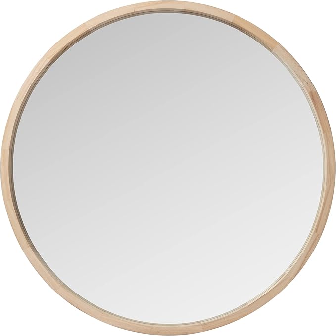 LYYYXGYP Round Wood Mirror 30 Inch for Wall Decor Farmhouse Wall Mirror Living Room Wooden Framed Circle Mirror Circular Vanity Mirror for Bathroom Bedroom
