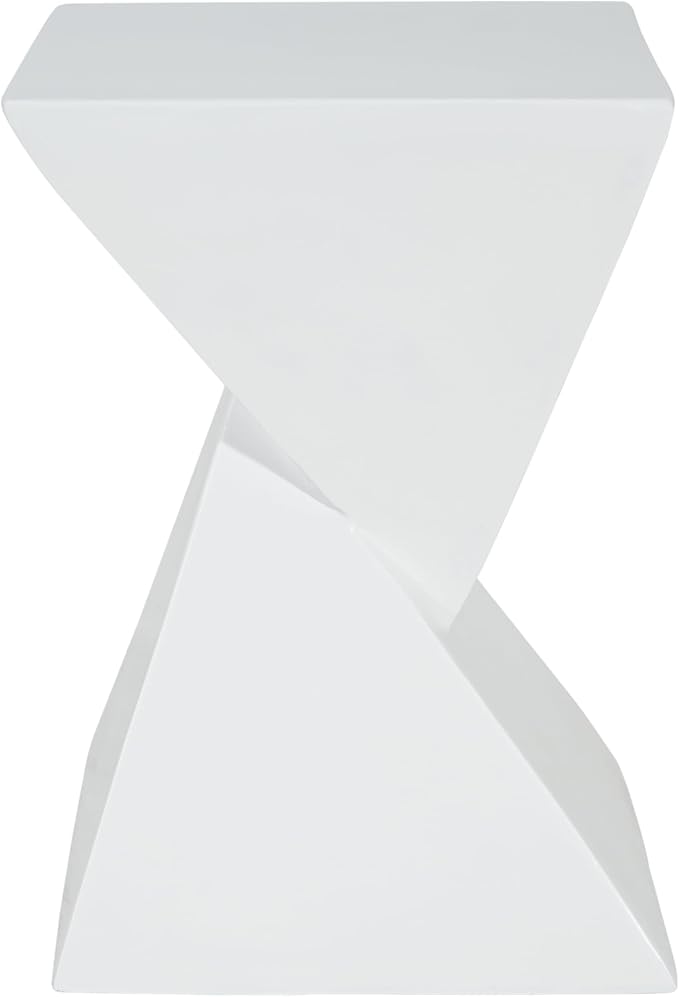 ø12.5'' Square Hourglass Side Table End Table for Living Room, Modern Retro Style, Magnesium Oxide & Light Weight for Indoor & Outdoor, No Assembly, Wood Grain, White