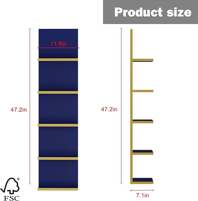 Homaterial 5 Tier Wall Shelf Unit, Modern Vertical Lack Wall Shelves with Light, Wall Mount, Floating Column Home Decor Shelves for Bedroom, Living Room, Vanity Storage Display(Blue)