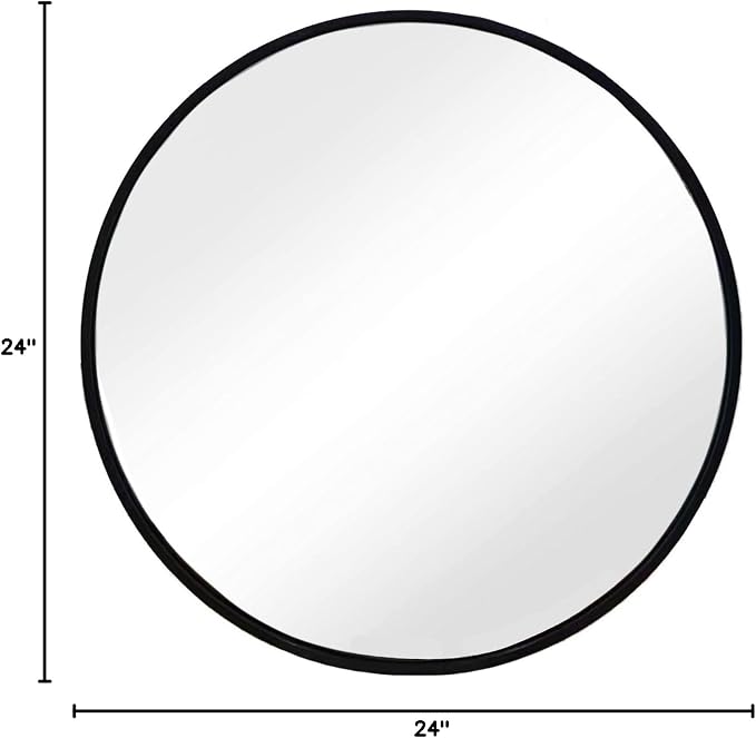 Sunniry Black Round Mirror, Round Mirror 24 inch, Black Circle Mirrors Matte Metal Frame, Wall Mounted Mirrors for Living Room, Bathroom, Wall, Entryway.