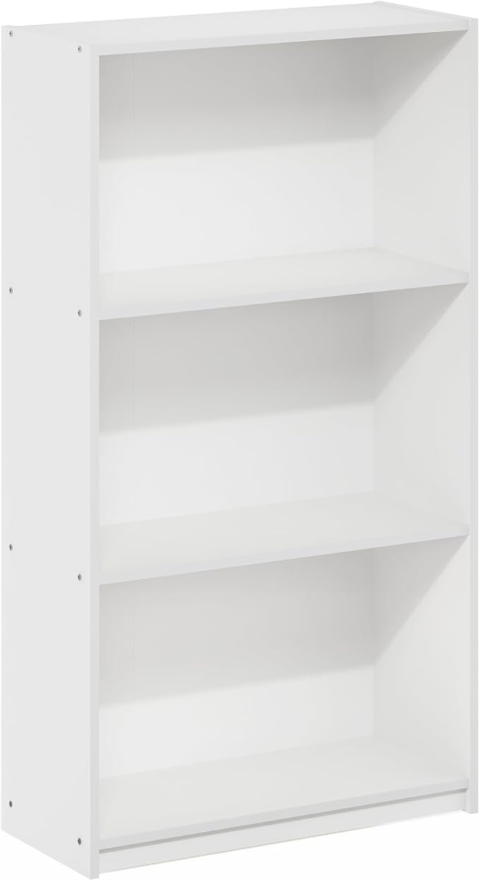 Furinno Basic Book Shelf, 3-Tier Modern Bookshelf, Bookcase with Open Shelves, 9.3 x 21.8 x 39.5, for Living Room, Bedroom, Home Office, White