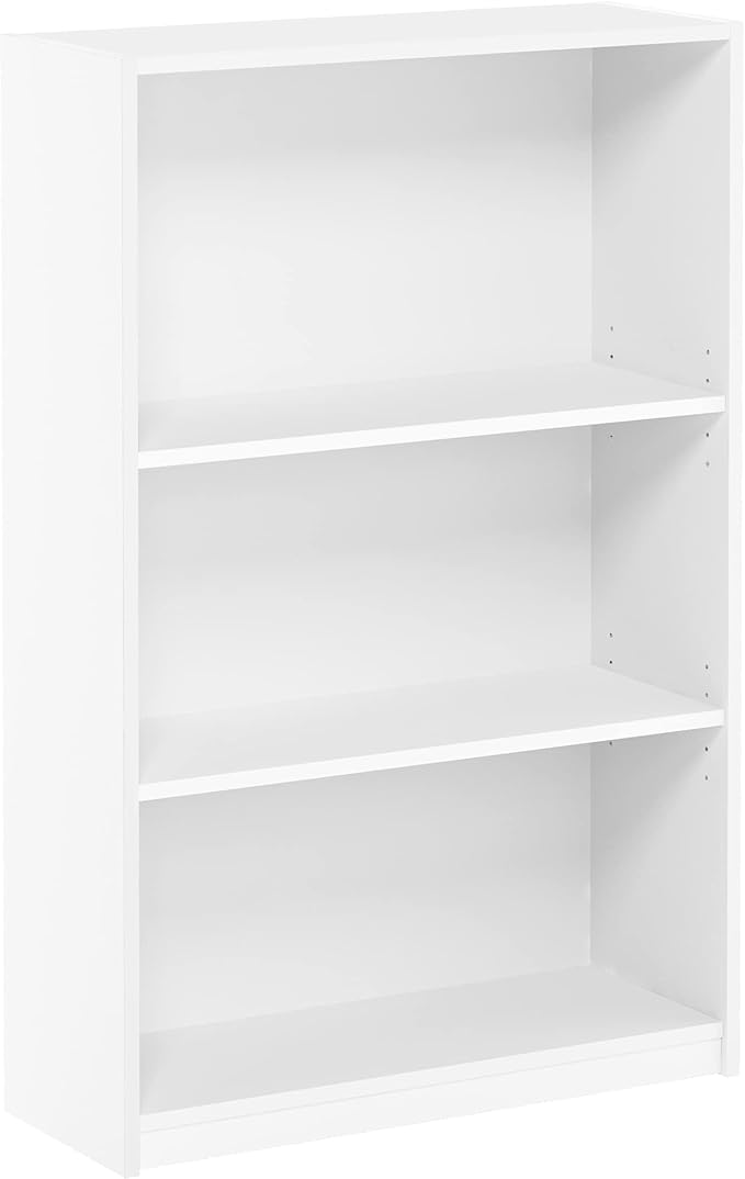 Furinno Jaya Book Shelf, 3-Tier Bookshelf, Standing Bookcase with Adjustable Shelves, 9.5 x 24.5 x 40.3, for Organization and Storage, for Living Room, Bedroom, Home Office, Plain White