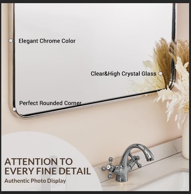 ANDY STAR Chrome Arched Bathroom Mirror, 24x36’’ Arched Wall Mirrors, Chrome Bathroom Vanity Mirror Over Sinks, Bathroom, Entryway in SUS304-Anti-Rust Tube Metal Frame Wall-Mounted Vertical 1’’ Deep