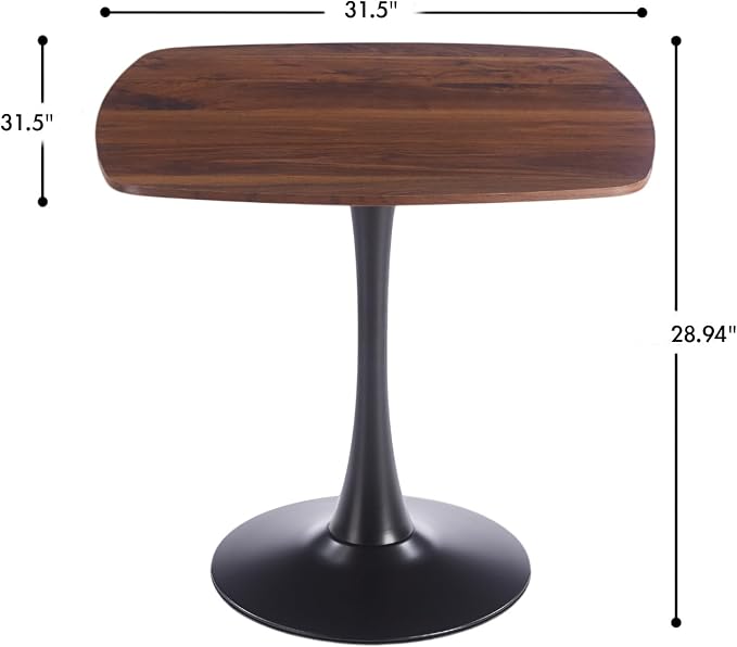31.5" Square Dining Table for 2-4 People with Walnut Tabletop,Mid-Century Walnut Tulip Kitchen Table, Pedestal Base Table for Small Space Home Office Living Room