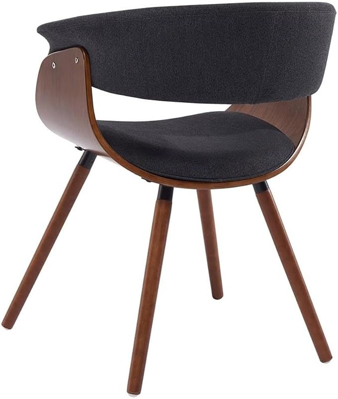 Pemberly Row Mid-Century Modern Fabric and Bent Wood Accent Dining Chair, 29" H, Charcoal Gray and Walnut Finish, Curved Frame, Polyester Foam Cushion, Living Room, Hallway, or Bedroom Seating