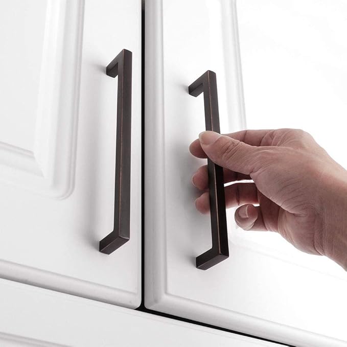 KOOFIZO Solid Square Bar Cabinet Handle - Oil Rubbed Bronze Furniture Pull, 6.3 Inch/160mm Screwhole Distance, 10-Pack for Kitchen Cupboard Door, Bedroom Dresser Drawer, Bathroom Wardrobe Hardware