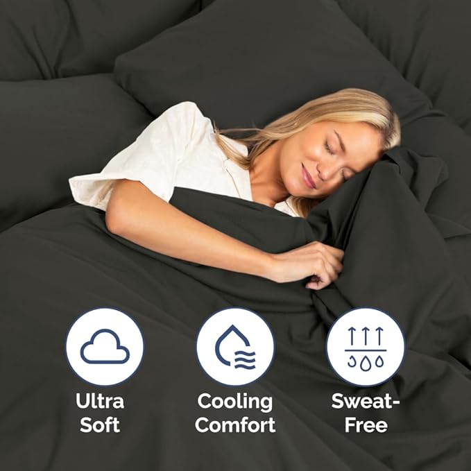 Full Size 4 Piece Sheet Set - Comfy Breathable & Cooling Sheets - Hotel Luxury Bed Sheets for Women & Men - Deep Pockets, Easy-Fit, Extra Soft & Wrinkle Free Sheets - Charcoal Oeko-Tex Bed Sheet Set