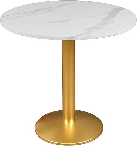 Round Modern Dinning Table 30 inches Bistro Tulip Table with White Faux Marble top Gold Sturdy Metal Frame,Easy Assemble,Diameter 30in*H28.54in